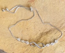 Infinity Symbol Sliding Chain Bracelet .925 Sterling Silver Cubic Zirconia