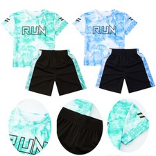 Kids Boys Suit Workout Set With Shorts Outfit Short Sleeve Activewear Football