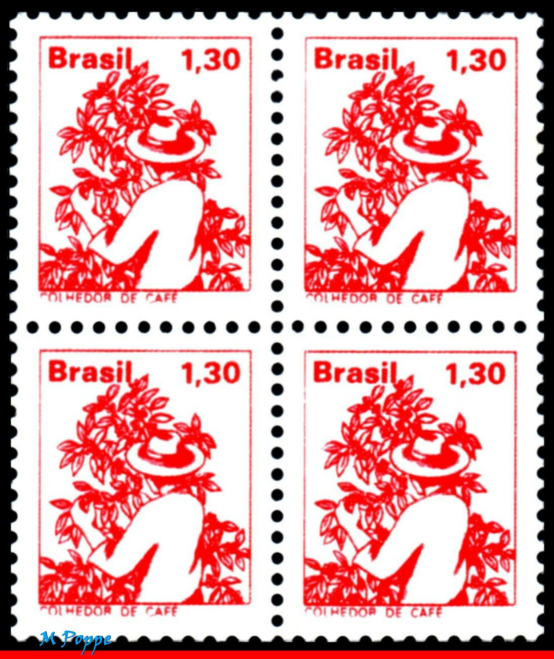 1450 BRAZIL 1977 NATIONAL PROFESSIONS, COFFEE PICKER, RHM 566, BLOCK MNH