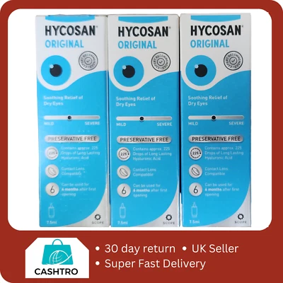 3 X Hycosan Original Preservative Free Eye Drops 7.5ml [Minimum Exp.: 01/2026]