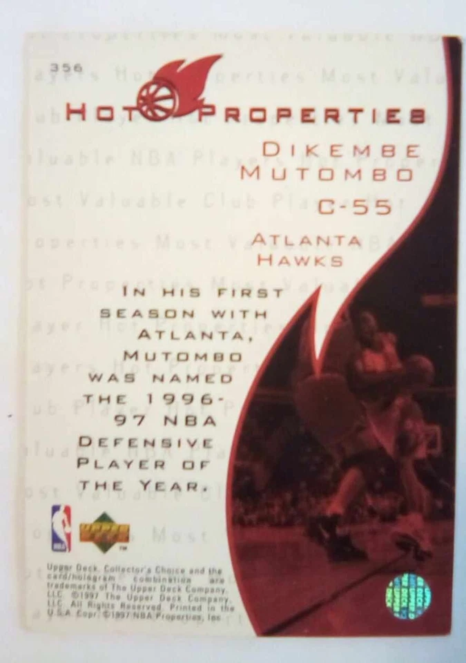 1997-98 Collector's Choice Basketball #356 Dikembe Mutombo NMOB - Image 2 of 2