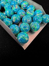 Half Drilled Dark Green Synthetic Lab Created Opal Round Beads