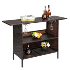 Outdoor Wicker Bar Table with 2 Shelves Ratta...