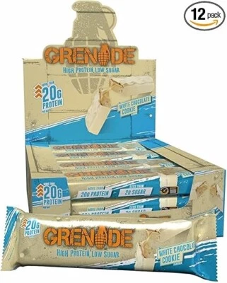 Grenade High Protein, Low Sugar Bar - White Chocolate Cookie, 12 x 60 g