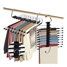 2Pack 9 Layers Foldable Pants Hangers Space Saving Trouser Hanger Multifuncti...