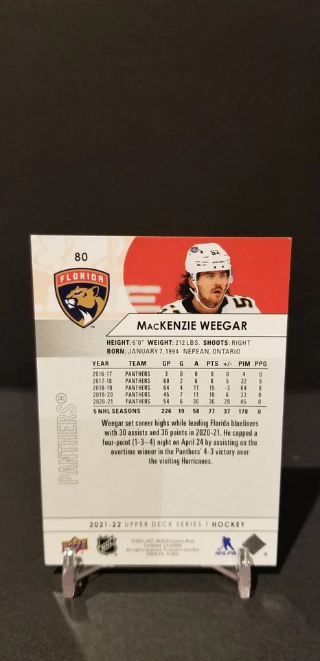 2021-22 Upper Deck Hockey Series 1 MacKenzie Weegar #80 Florida Panthers NM-MT - Image 2 of 2