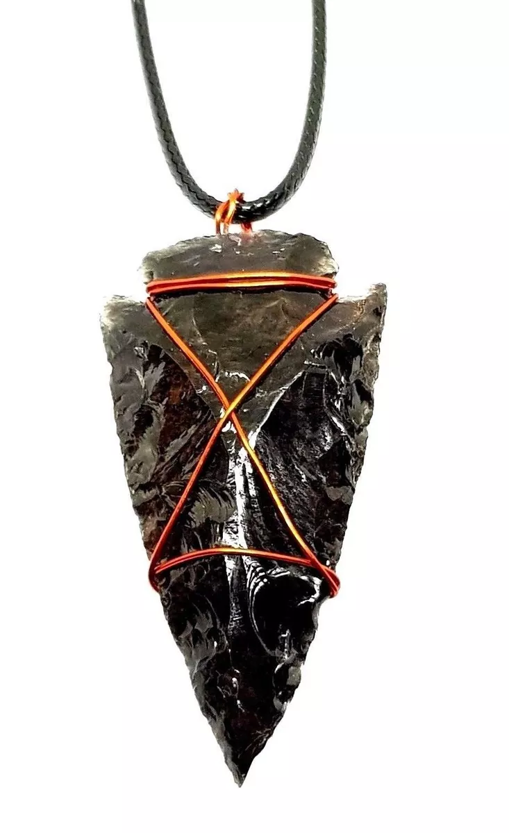 Obsidian Arrowhead Pendant Necklace Copper Metal Gem EMF Scalar