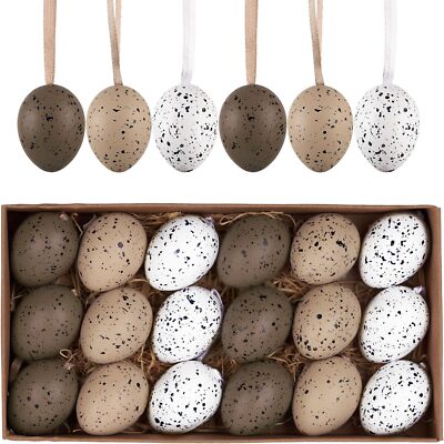 VALERY MADELYN 18x Ostereier zum Aufhängen für Osterdeko, 4cm Naturfarbene Eier