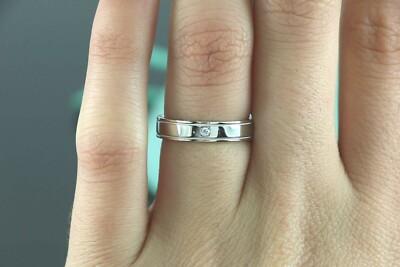 $2,450 Tiffany Co Platinum Double Milgrain Round Diamond 4mm Wedding Band  Ring