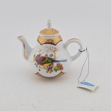 Miniature Teapot Collection Porcelain Art Bird & Gold Trim Special Edition