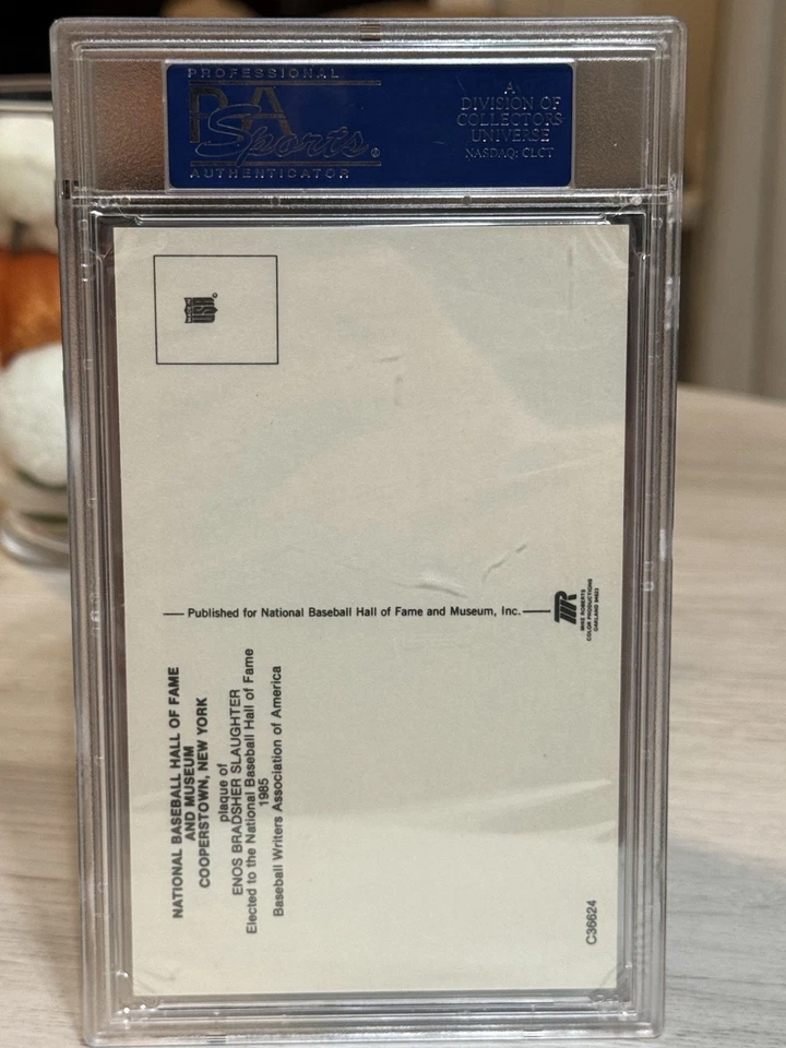 Enos Slaughter Signed HOF yellow Plaque Postcard PSA/DNA encapsulated autograph - Image 2 of 2
