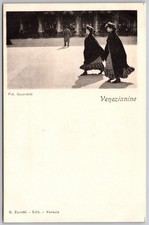 Two Women Wearing Long Dark Dresses and Cloaks - Venezianine - Postcard