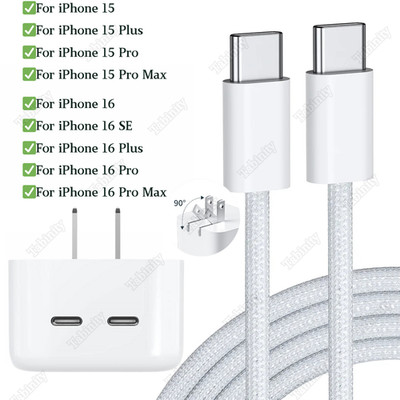 For iPhone 16 15 Pro Max 16 SE Type C Fast Charger Dual USB-C 35W Power Adapter