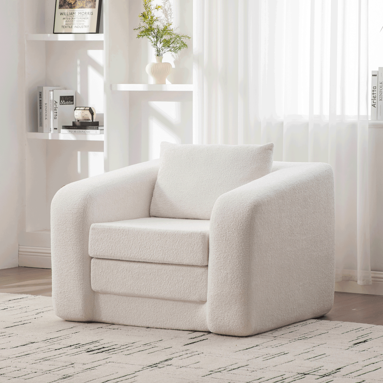 Foldable Single Sofa Bed with Armrests and Backrest, Includes Pillows