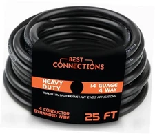 4 Way Trailer Wire (25 Feet) – Heavy Duty 14 Gauge 4 Conductor Insulated 25 FT