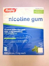 Rugby Nicotine Polacrilex Gum 2 mg Sugar Free Coated Mint Flavor 100 Pieces
