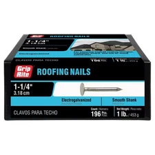 1-1/4" x 11-Ga Roofing Nails Flat Head Smooth Shank Electrogalv 1 lb Box