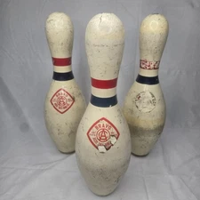 60's Japanese Bravo Wooden Bowling Pin Aichi Tokei Denki JBC SET OF 3 Rare C1 3