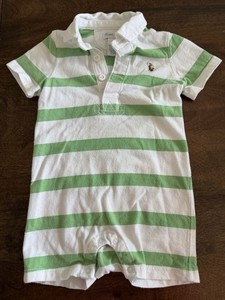 Polo Ralph Lauren Boys Romper 3-6M Striped Cotton Collared Shortall Pony Golf