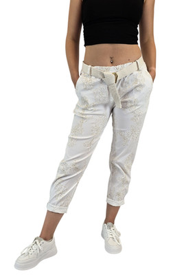  Damen Joggpants Freizeithose Stretch Boyfriend Baggyhose Glitzer weiß NEU 