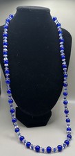 Dark Blue And Clear Glass Bead Necklace And Bracelet Set