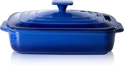 Large Ceramic Casserole Dish with Lid, 4.0 Quart Covered Rectangular Stoneware