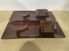 Elite Gibson Amalfi 6 Piece Red Stoneware Sushi Set, Service For Two, Dishwash