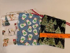 Handmade Fabric Drawstring Xmas Gift Bags Set Of 3