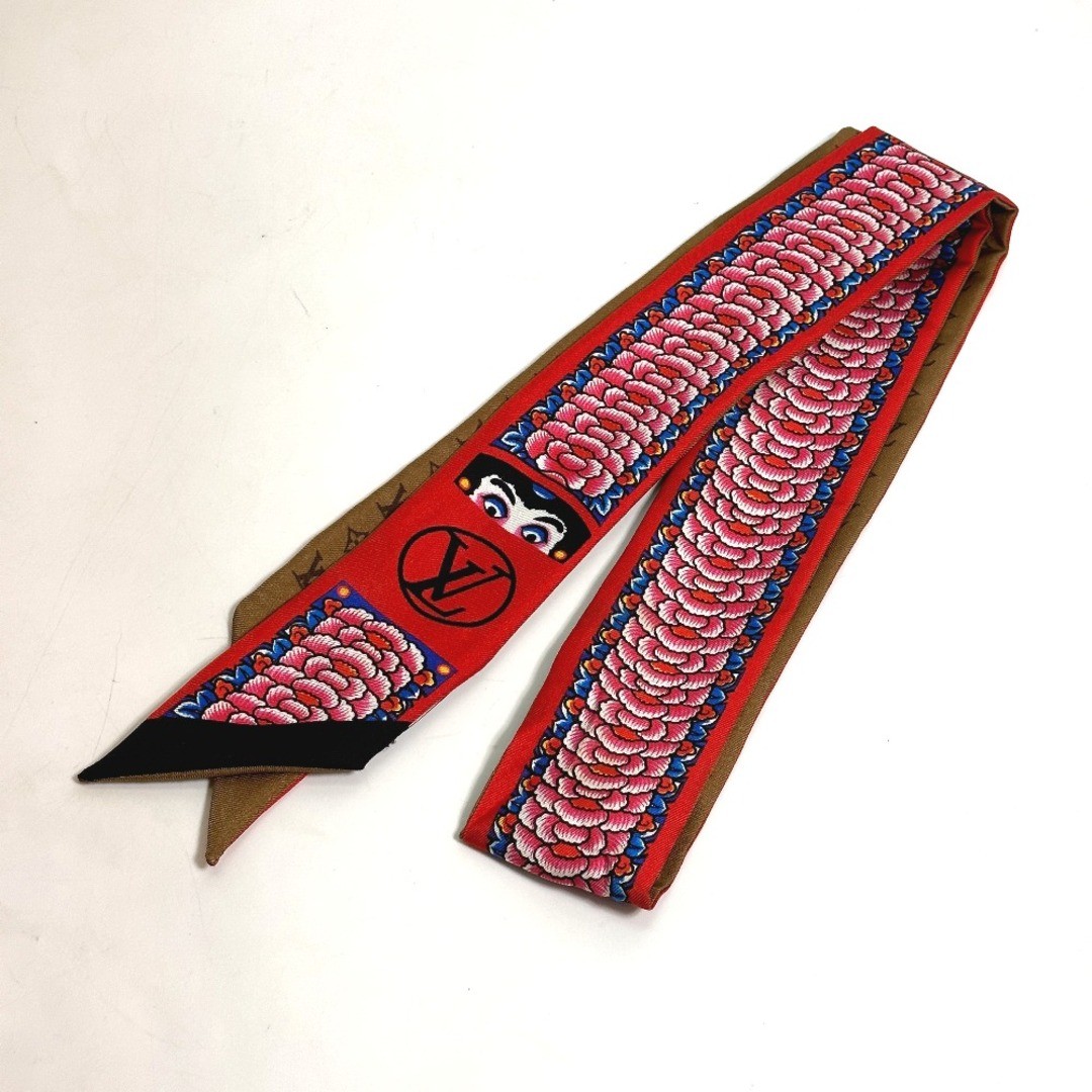 Louis Vuitton Monogram Silk Scarf Brown Kabuki Sticker MP1943 Bandou Bb