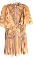 ASOS Design Women's Size 4 Peach Dress Lavender Lace Pleated Cape Sleeve