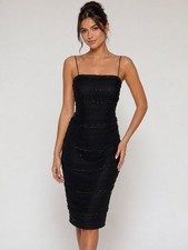 JS Collection Little Black Sequined Mesh Stretch Cocktail Dress Size 10