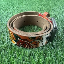 Y2K Ed Hardy Leather Belt Skulls Roses Flowers Multi Color Sz Medium Unisex