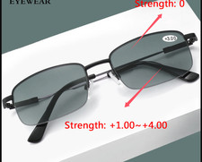 Men Square Anti Blue Light Bifocal Tinted Reading Glasses Half Frame Sunglasses