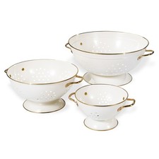 Metal Colander Set of 3, Strainer Basket with Handles perfect for 5Qt, Cream