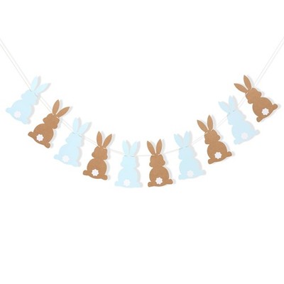 Bunny Banner - Easter Themed Party Decorations,Blue Brown Rabbit Garland,Litt...