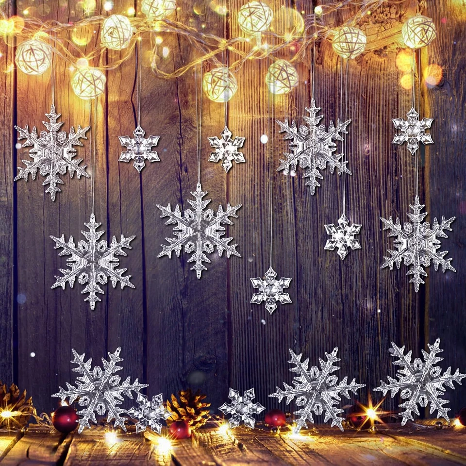 25 Pezzi Fiocchi Di Neve in Cristallo Acrilico Trasparente, Ornamenti per Albero - Immagine 4 di 4