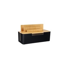 BUYSK Cable Management Box with Wooden Lid, Multi-Device Organizer for Black