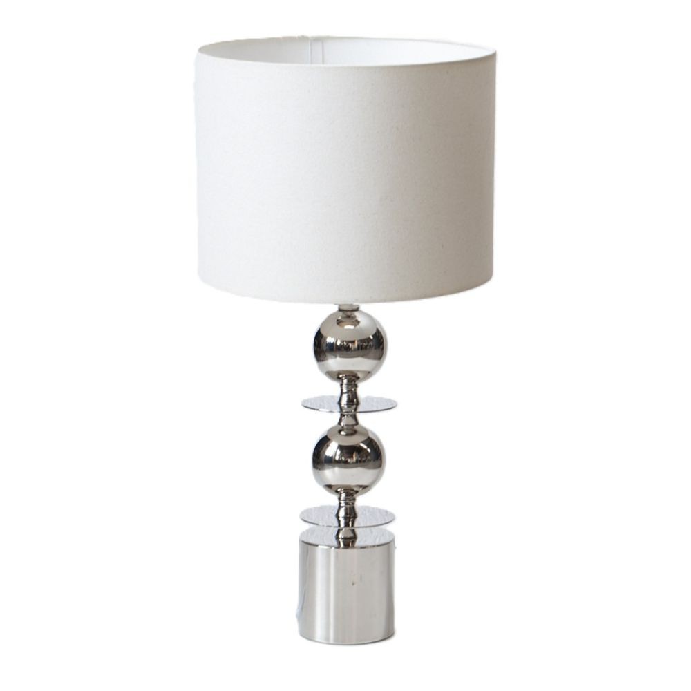 Litecraft Ball & Disc Table Lamp With Drum Shade - Nickel, Ivory Clearance