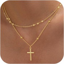 Cross Necklace for Women Dainty 14K Real Silver Gold Plated Layered Cross...