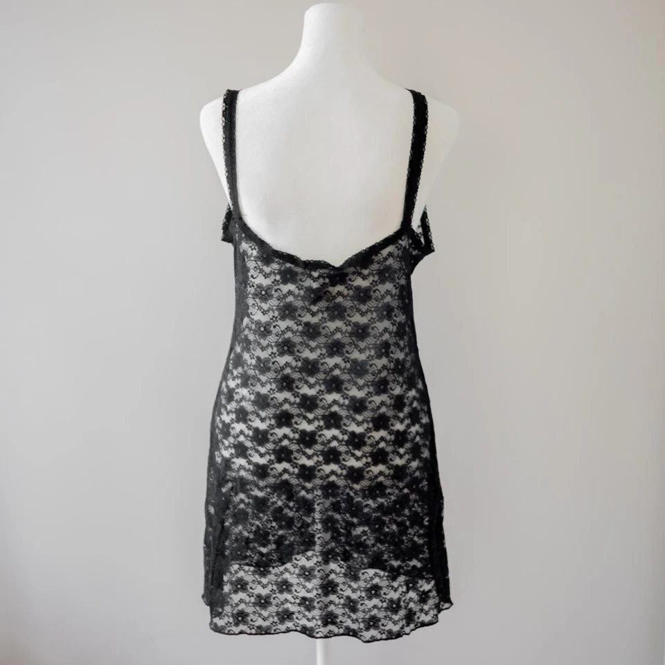 Camisón negro de encaje transparente sin mangas pj en flor de Jonquil para mujer talla M Foto 3 de 4