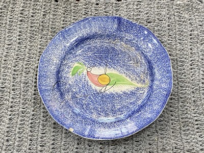 Staffordshire Blue Spatterware Peafowl Plate Spatter Ca. 1830 s