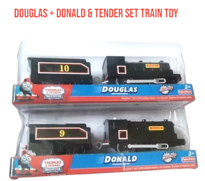 TRACKMASTER THOMAS BATTERY MOTORIZED TOY TRAIN- DOUGLAS + DONALD & TENDER SET