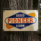 Vintage Pioneer Porcelain Sign Seed Corn Feed Farmers Hybrid Mallard Gas Oil USA