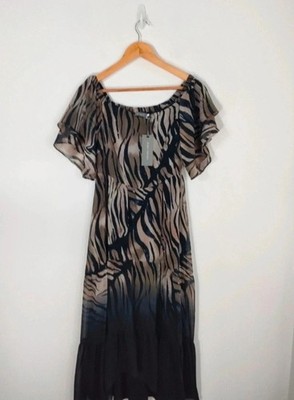 Mint Velvet Dress S UK Brown & Black Animal Print Chiffon Maxi  New with Tags