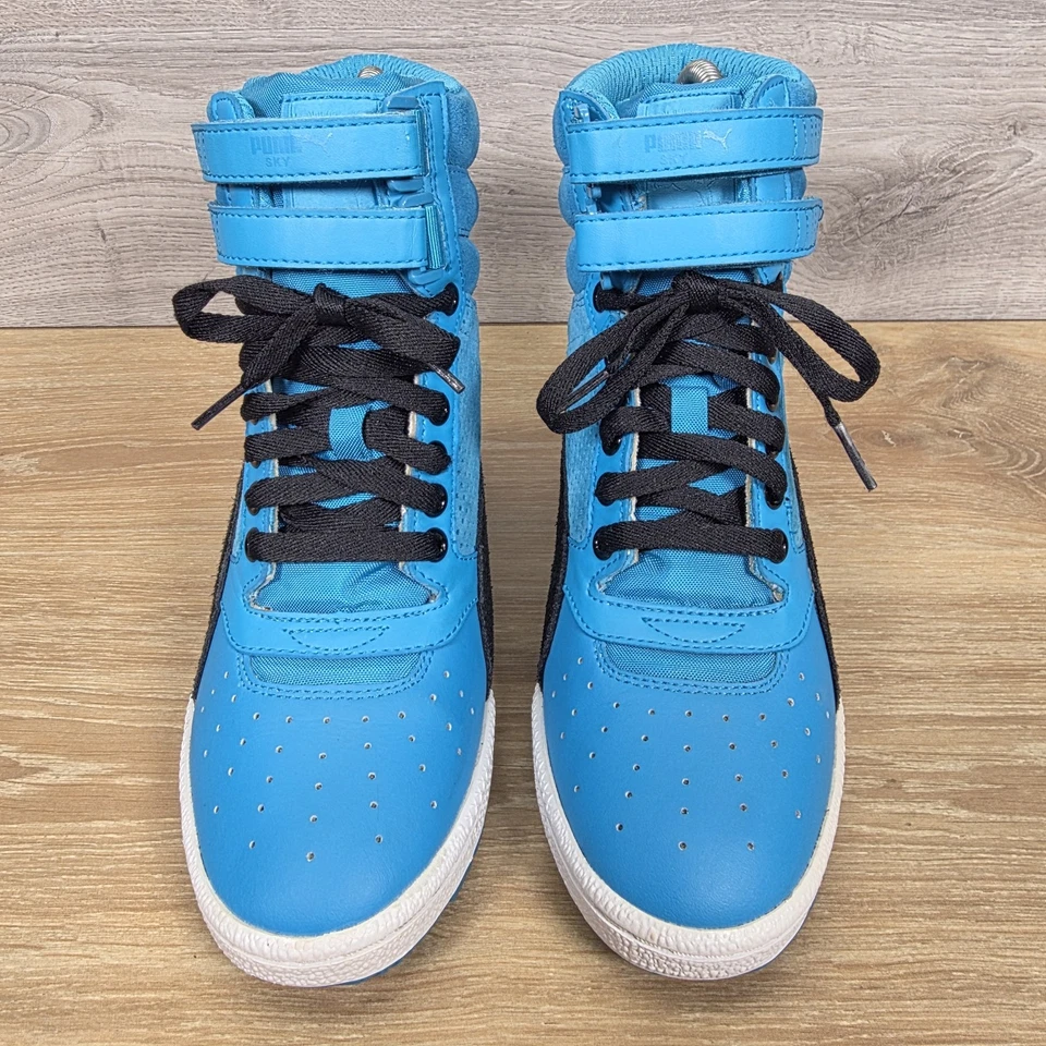 Puma Sky Contact UK 4.5 Blue Teal Leather Suede Hidden Wedge Retro Hi Top Shoes - Image 3 of 4