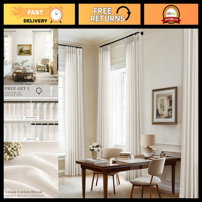 Extra Long Cream Linen Curtains 120 Inch Pinch Pleated Custom Made Drapes