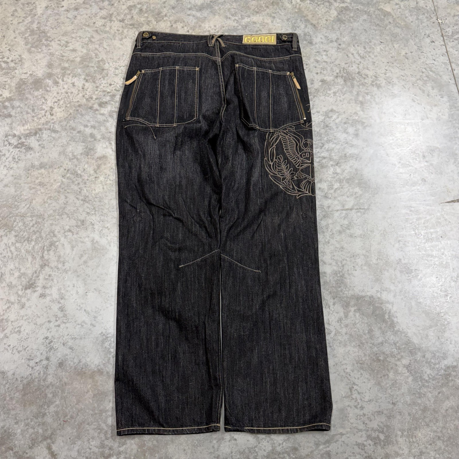 COOGI Jeans Mens 44x35 Blue Dark Wash Relaxed Wide Leg Embroidered Hip Hop Denim