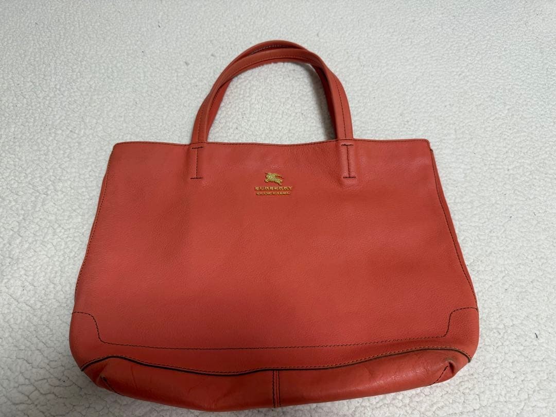 Burberry Blue Label Orange Leather Tote Bag Gold Logo Handbag Shoulder Bag New thumbnail 12