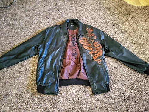 Pelle Pelle Marc Buchanan Leather Bomber Jacket Black/Brown 50 Lined Zip video thumbnail