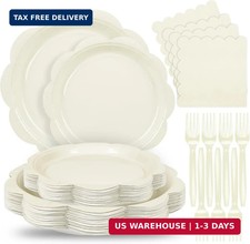 96 Pcs Ivory Paper Plates and Napkins Set Party Supplies Serve for 24 Guest